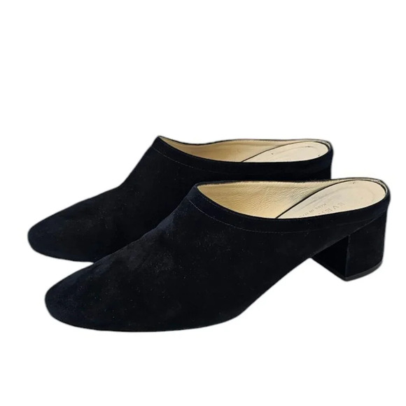 Everlane The Day Heel Mule Black Slip On Size 9.5 Suede Block Heel Closed Toe - Picture 1 of 10